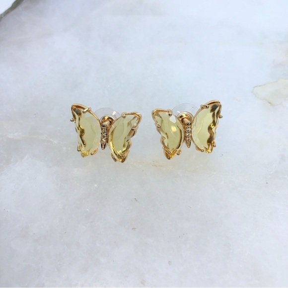 Jewelry - NWOT gold & yellow crystal butterfly earrings